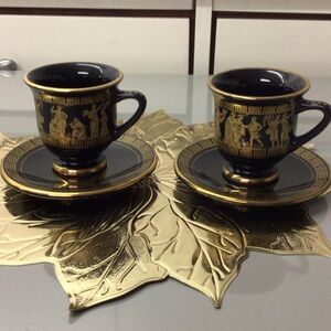 GREEK KEY COFFEE CUPS 24 KARAT GOLD MADE IN GREECE